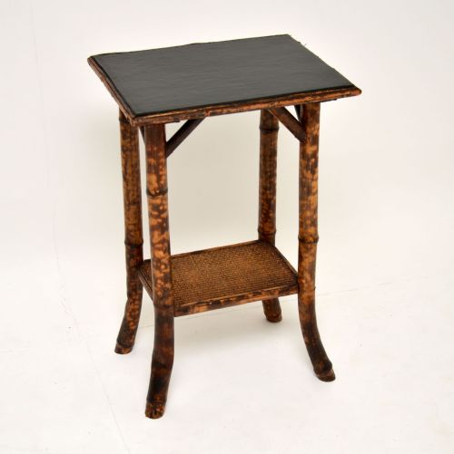 Antique Victorian Bamboo Leather Top Side Table