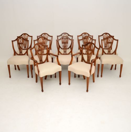 Set of 12 Antique Sheraton Style Shield Back Dining Chairs
