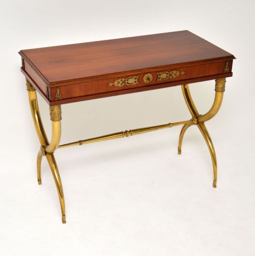 Antique Neoclassical Walnut & Brass Side Table