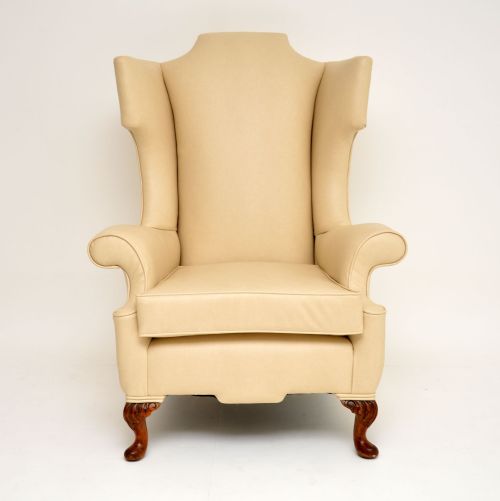 fig 2. Antique William & Mary Style Faux Leather Wing Back Armchair
