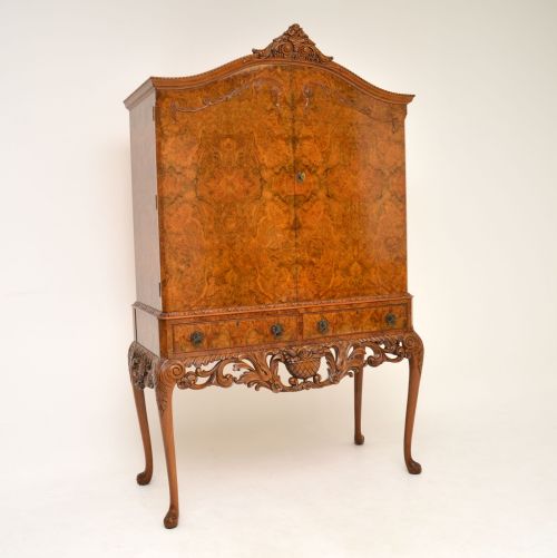 Antique Burr Walnut Cocktail Drinks Cabinet