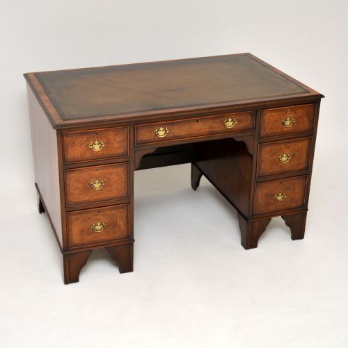 Antique Burr Walnut Leather Top Desk
