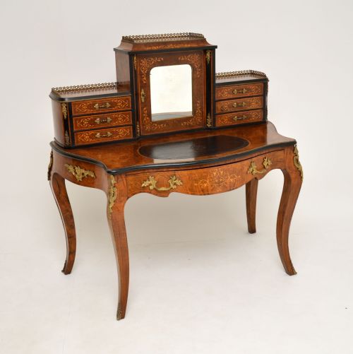 Antique Victorian Inlaid Burr Walnut Bonheur De Jour Desk
