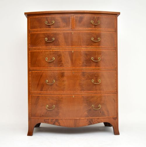 Large Antique Inlaid Mahogany Sheraton Style Chest of Drawers