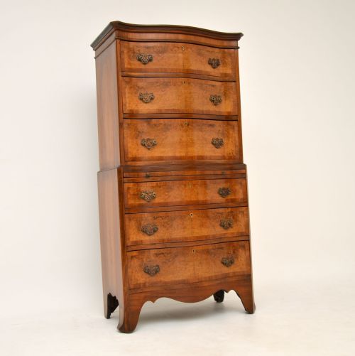 Antique Burr Walnut Serpentine Chest on Chest
