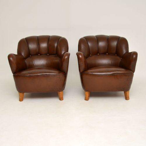 fig 1. Pair of Antique Swedish Leather Armchairs