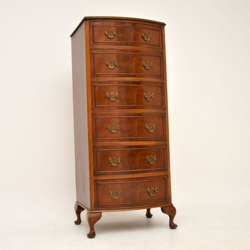 Slim Antique Mahogany Bow Front Chest of Drawers
