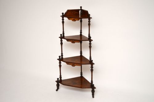 Antique Victorian Walnut Inlaid Corner What Not