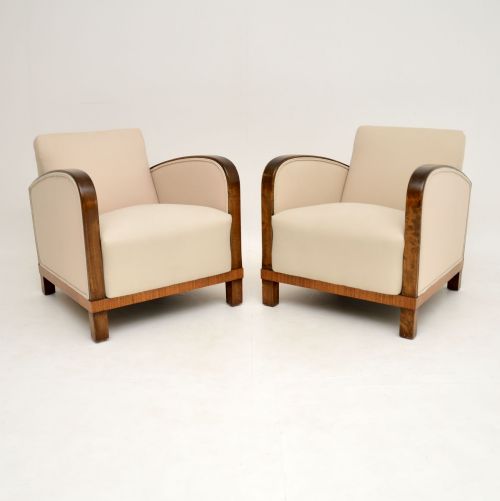 Pair of Swedish Art Deco Satin Birch Armchairs