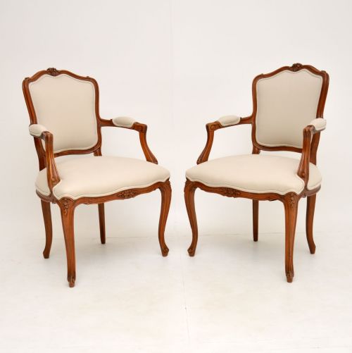 Pair of Antique French Walnut Salon Chairs
