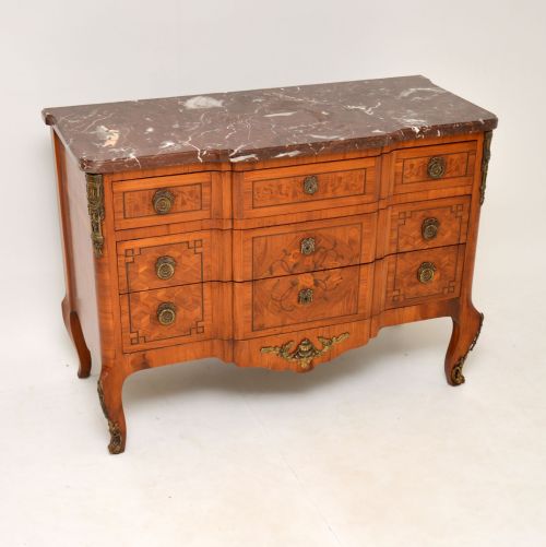 Antique French Inlaid Marquetry Marble Top Commode
