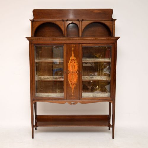 fig 1. Antique Art Nouveau Inlaid Mahogany Cabinet Liberty of London