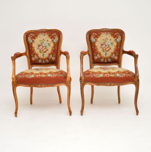 fig 1. Pair of Antique French Tapestry Salon Armchairs