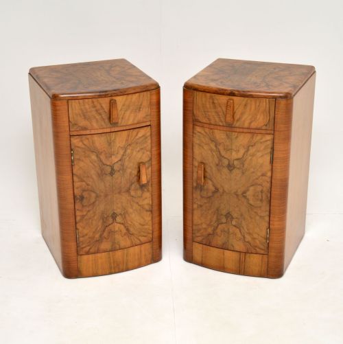 Pair of Art Deco Figured Walnut Bedside Cabinets
