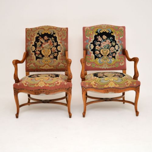 fig 1. Pair of Antique Carolean Style Needlepoint Armchairs