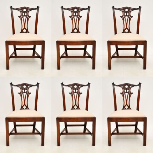Set of 6 Antique Chippendale Style Mahogany Dining Chairs