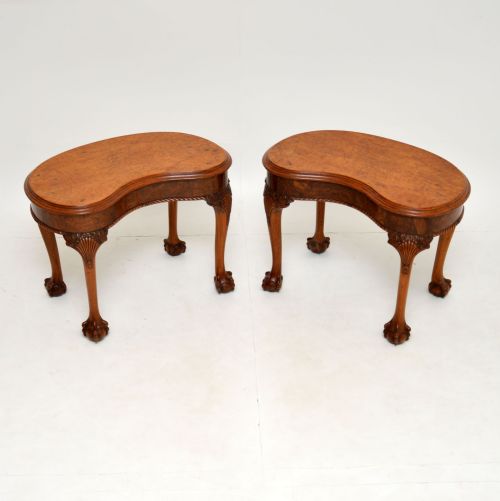Pair of Antique Burr Walnut Kidney Side Tables