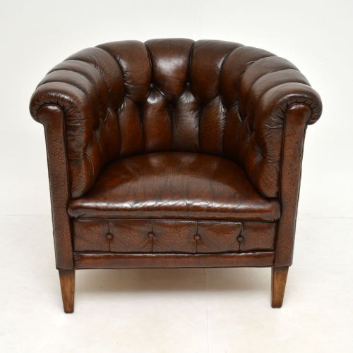 fig 1. Pair of Antique Swedish Leather Chesterfield Armchairs