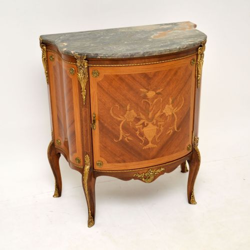 Antique French Inlaid Marquetry Marble Top Cabinet
