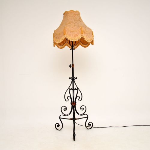 Antique Wrought Iron & Copper Rise & Fall Floor Lamp
