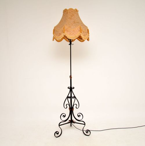 fig 1. Antique Wrought Iron & Copper Rise & Fall Floor Lamp

