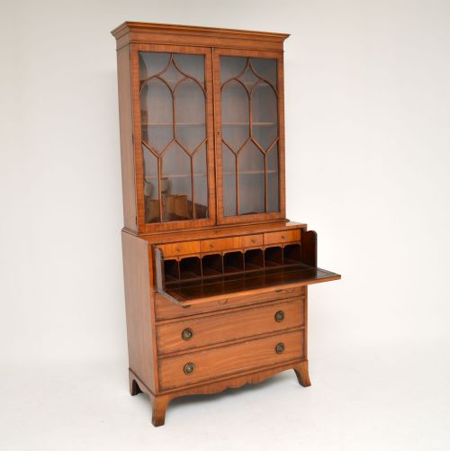 fig 1. Antique Sheraton Style Satinwood Secretaire Bookcase