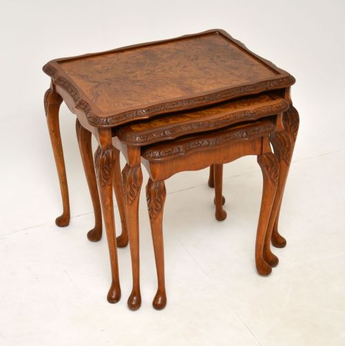 Antique Burr Walnut Nest of Three Tables