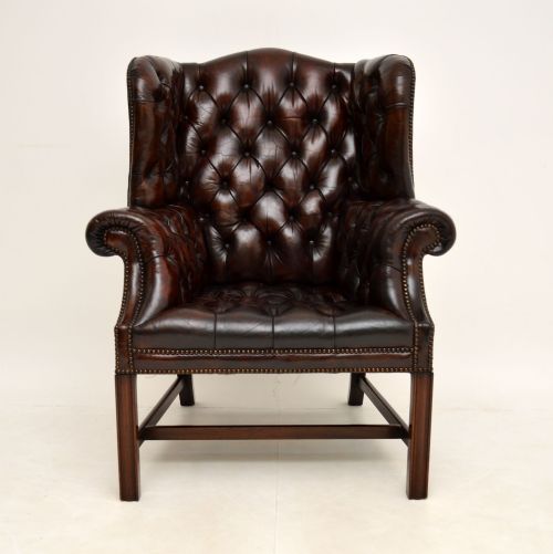 fig 1. Antique Deep Buttoned Leather Wing Back Armchair
