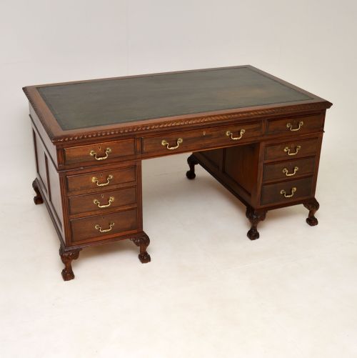 Antique Mahogany Leather Top Pedestal Desk
