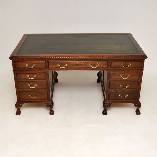 fig 1. Antique Mahogany Leather Top Pedestal Desk