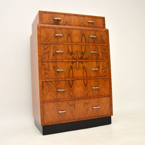 Art Deco Figured Walnut Chest of Drawers Vintage 1930’S
