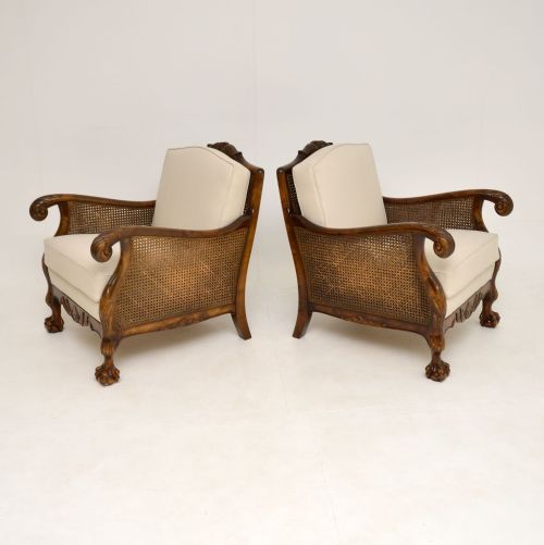 fig 1. Pair of Antique Swedish Satin Birch Bergere Armchairs