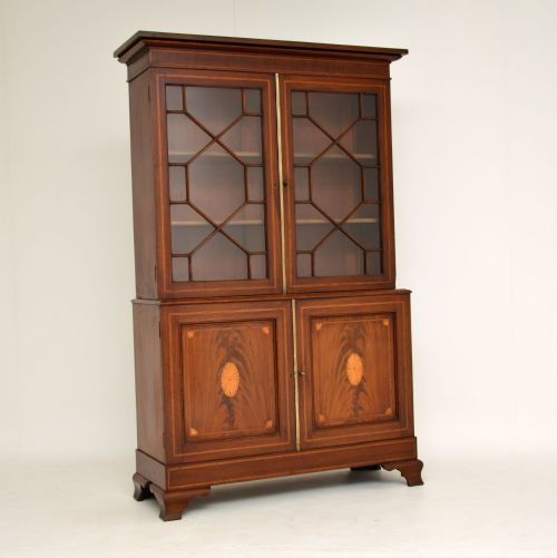 Antique Edwardian Inlaid Mahogany Bookcase