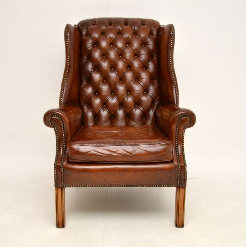 fig 1. Antique Deep Buttoned Leather Wing Back Armchair