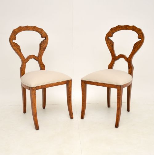 Pair of Antique Burr Walnut Biedermeier Side Chairs