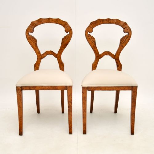 fig 1. Pair of Antique Burr Walnut Biedermeier Side Chairs