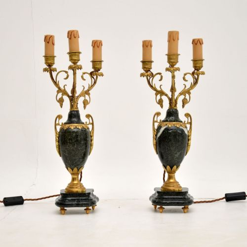 fig 1. Pair of Antique French Gilt Metal & Marble Lamps