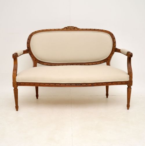 Antique French Carved Walnut Salon Sofa