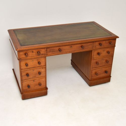 Antique Victorian Mahogany Leather Top Pedestal Desk
