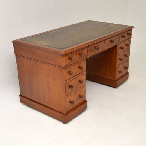 fig 1. Antique Victorian Mahogany Leather Top Pedestal Desk