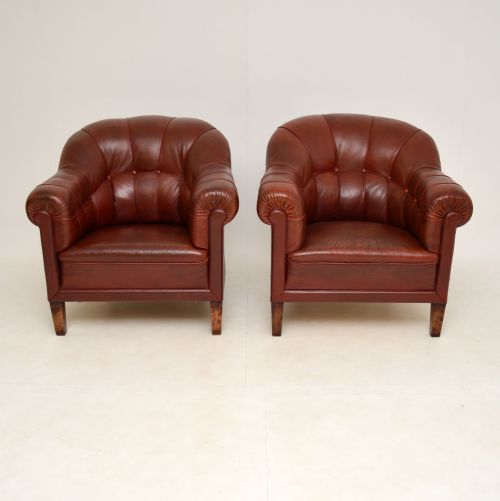 fig 1. Pair of Antique Swedish Leather Club Armchairs