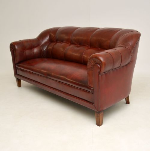 fig 1. Antique Swedish Leather Club Sofa