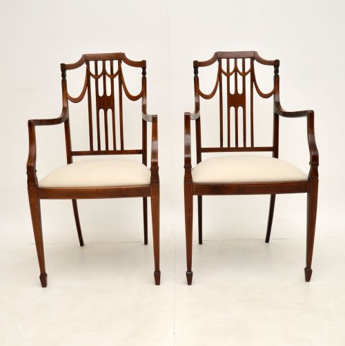 fig 1. Pair of Antique Edwardian Inlaid Mahogany Armchairs
