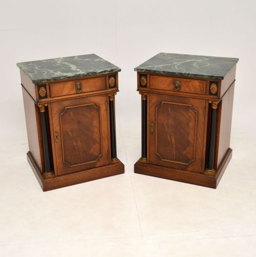 Pair of Antique Georgian Style Marble Top Bedside Cabinets
