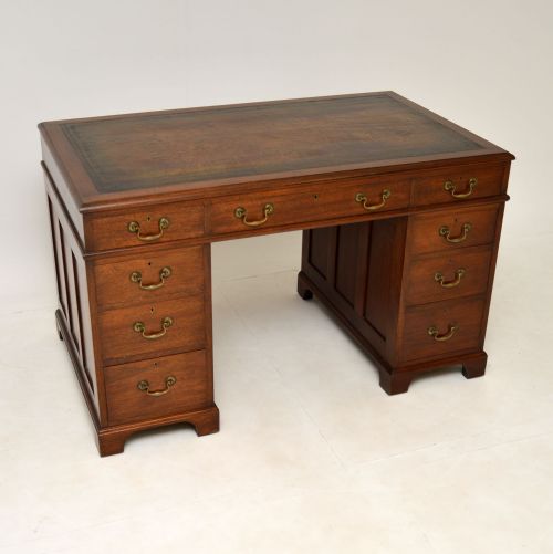 Antique Georgian Style Mahogany Leather Top Pedestal Desk
