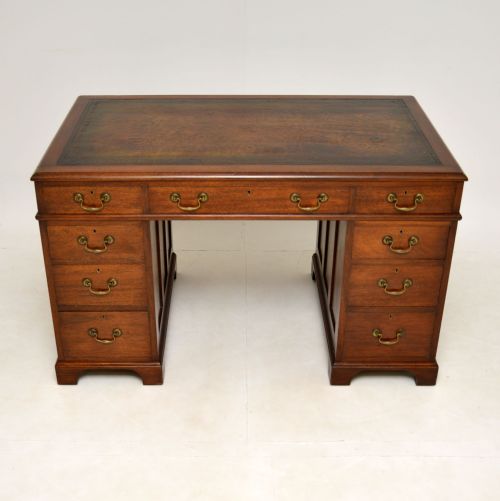 fig 1. Antique Georgian Style Mahogany Leather Top Pedestal Desk