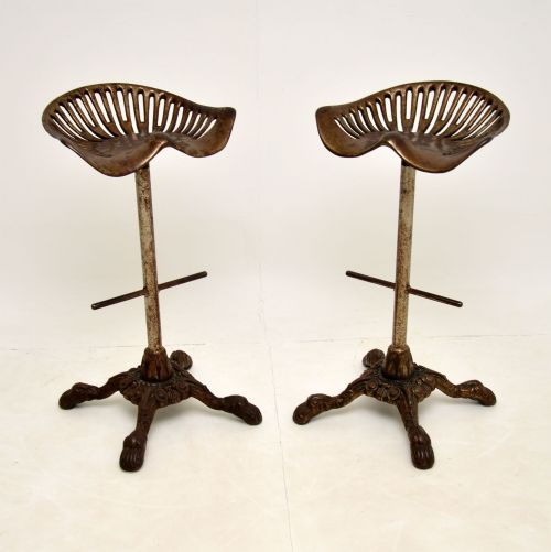 Pair of Antique Victorian Cast Iron Tractor Bar Stools
