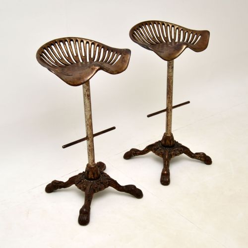 fig 1. Pair of Antique Victorian Cast Iron Tractor Bar Stools