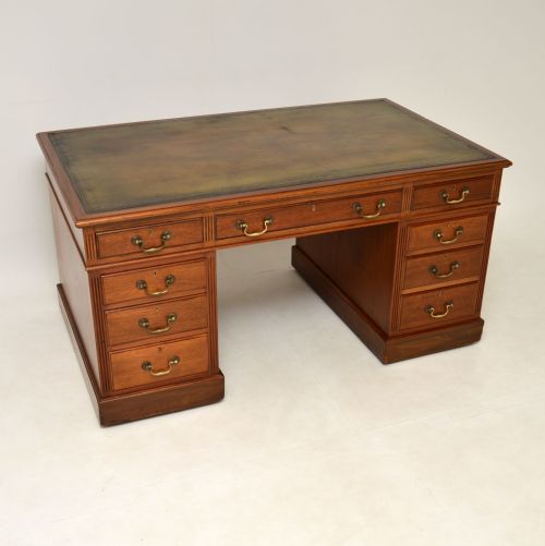 Large Antique Victorian Mahogany Pedestal Desk
