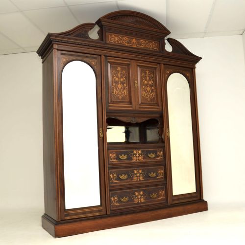 Antique Victorian Inlaid Mahogany Wardrobe by James Shoolbred
